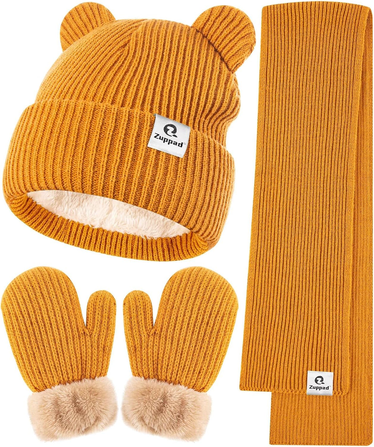 Baby Beanie Mittens Scarf Set,Toddler Infant Kids Winter Hat with Bear Ear Thermal Gloves Neck Warmer Set for Girls