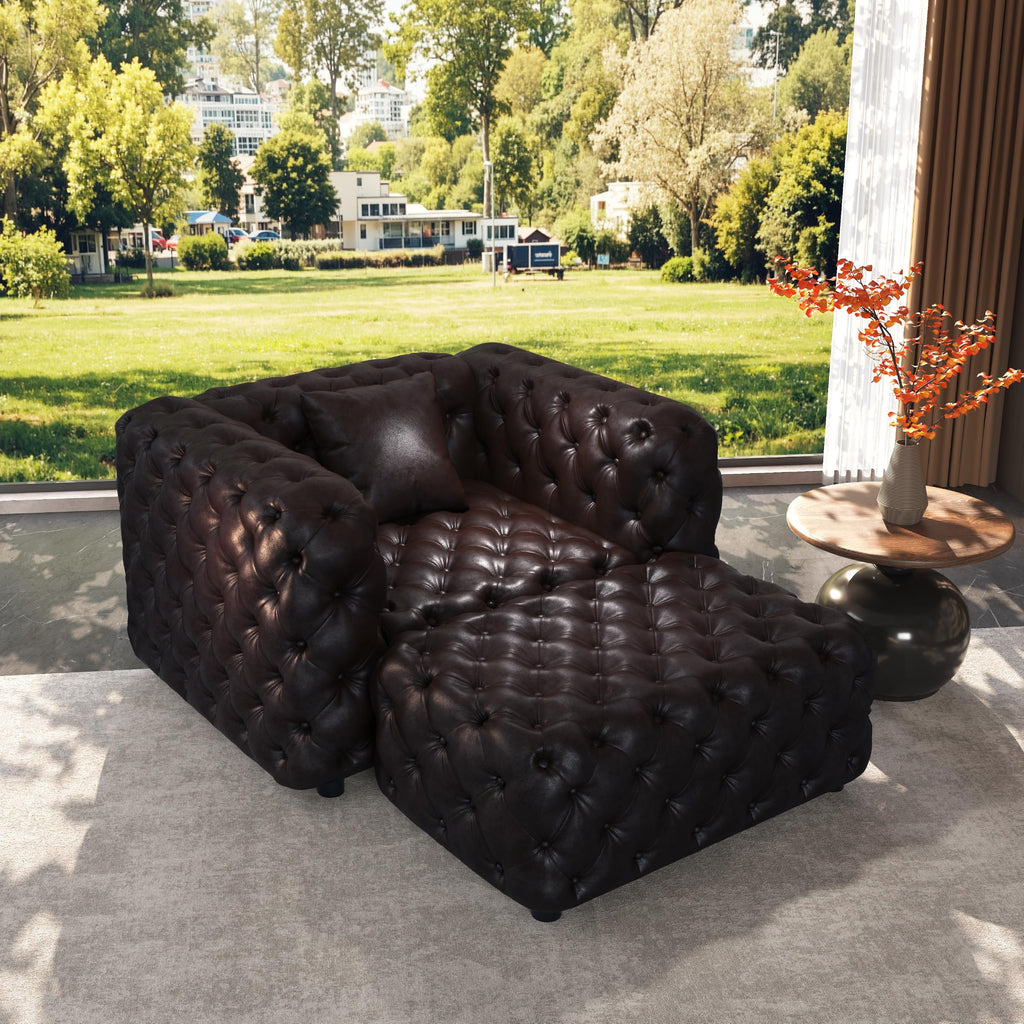 48" Faux Leather Couch, Chesterfield Sofa Set-Dark Brown