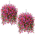 2 Set Artificial Hanging Flowers Plants Basket for Outdoors with Fake Daisy