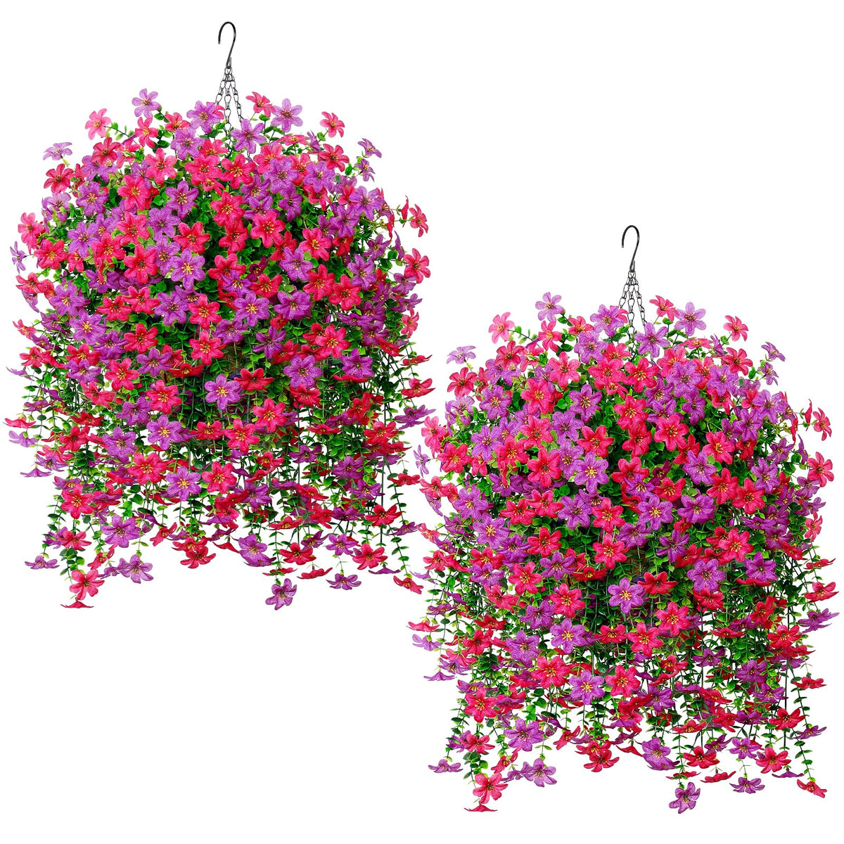 2 Set Artificial Hanging Flowers Plants Basket for Outdoors with Fake Daisy