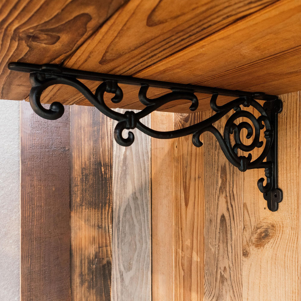 15.5'' Decorative Shelf Brackets,2 Pack Cast Iron Shelf Supply,15.5 x 7.2 Inch Antique Black Corbel,Screws Anchors