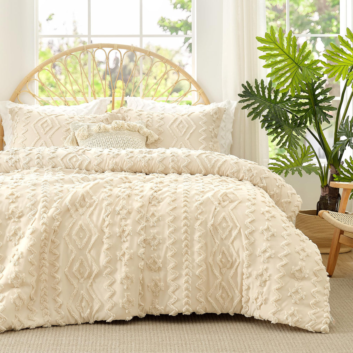 Tufted Boho Comforter Set Twin Size, 2 Pieces Soft Textured Bed Set, Lightweight Breathable Comforter for All