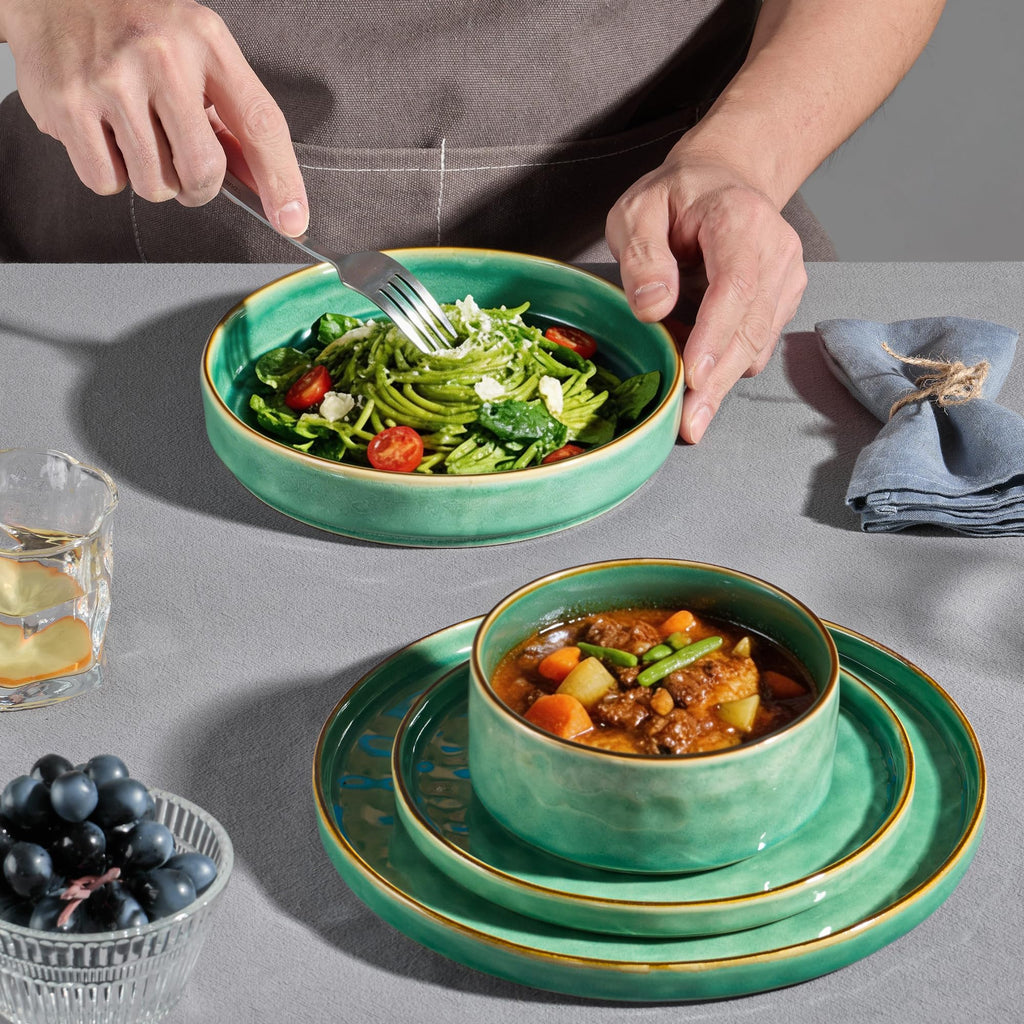 Stoneware Dinnerware Set, 16-Piece Plates and Bowls Sets for 4