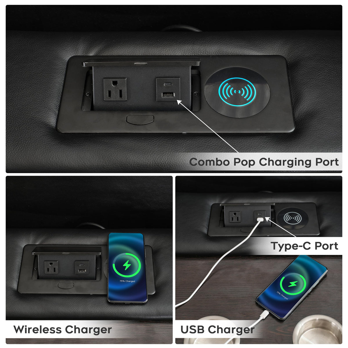 Power Recliner Sofa Set with Zero Gravity, Bass Speaker, Wireless Charger, USB/Type-C Ports, LED Lights, Cup Holders, Faux