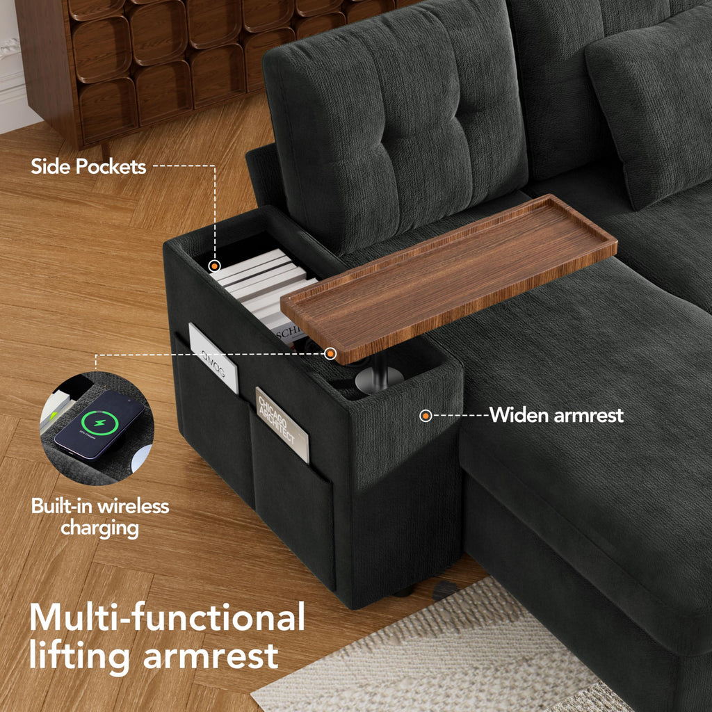 8 Seat Modular Sectional Sleeper Sofa with Pull Out Bed, U-Shaped Couch with Reclining Backrest, Lift Top Storage