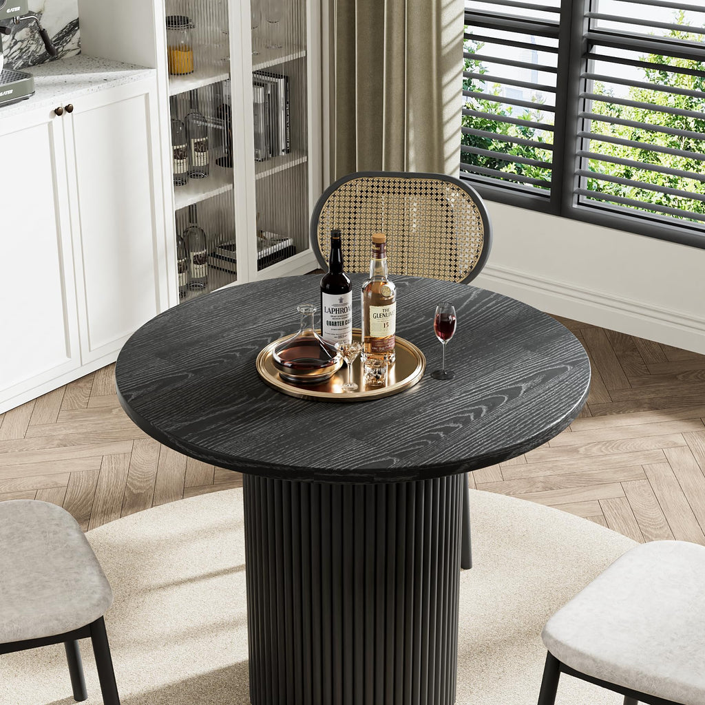 Inspired Saarinen Style 34.3" Round Wood Dining Table Fluted Kitchen Table Circle Dining Tables Modern Pedestal Tables Circular for 2-4