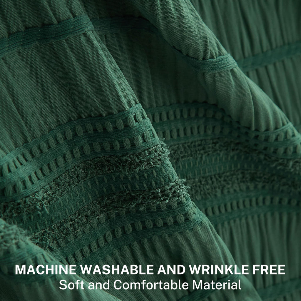 Extra Long Dark Green Boho Shower Curtain 72 x84 Cotton Blend Tufted Fabric Waffle Textured Farmhouse Shabby Chic