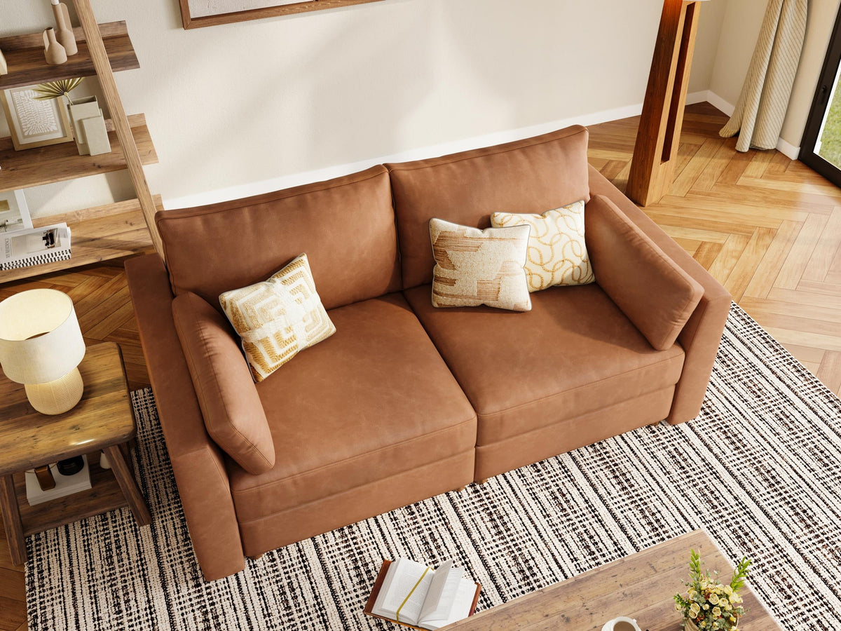 Faux Leather Modular Sectional Sofa Wide U Shaped Couches Brown