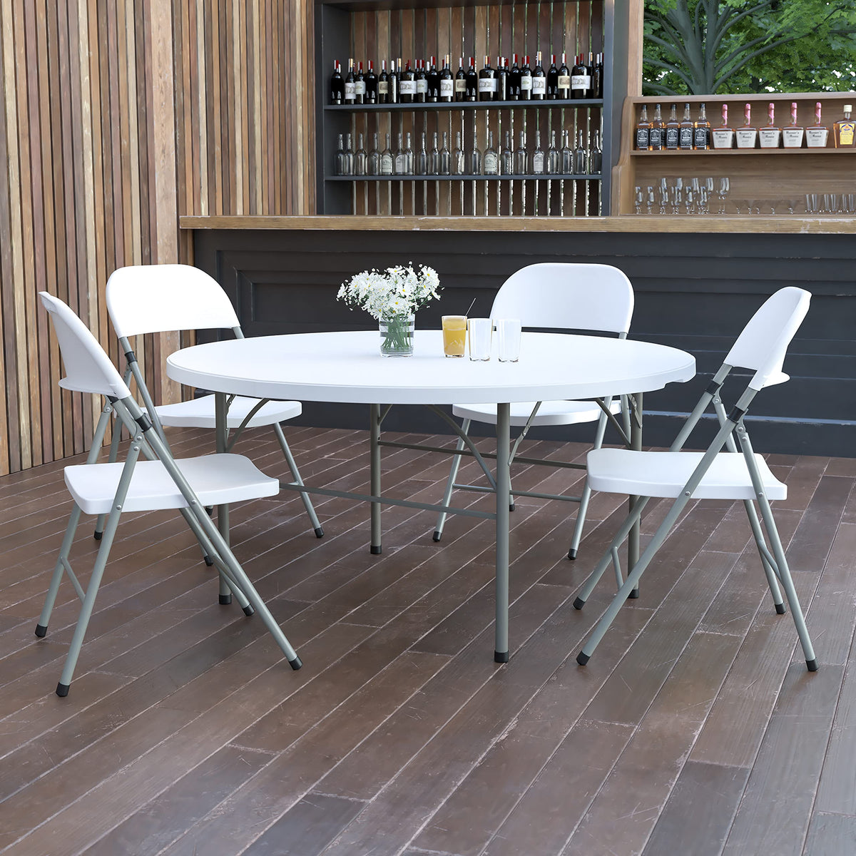 5-Foot Round Bi-Fold White Plastic Folding Table