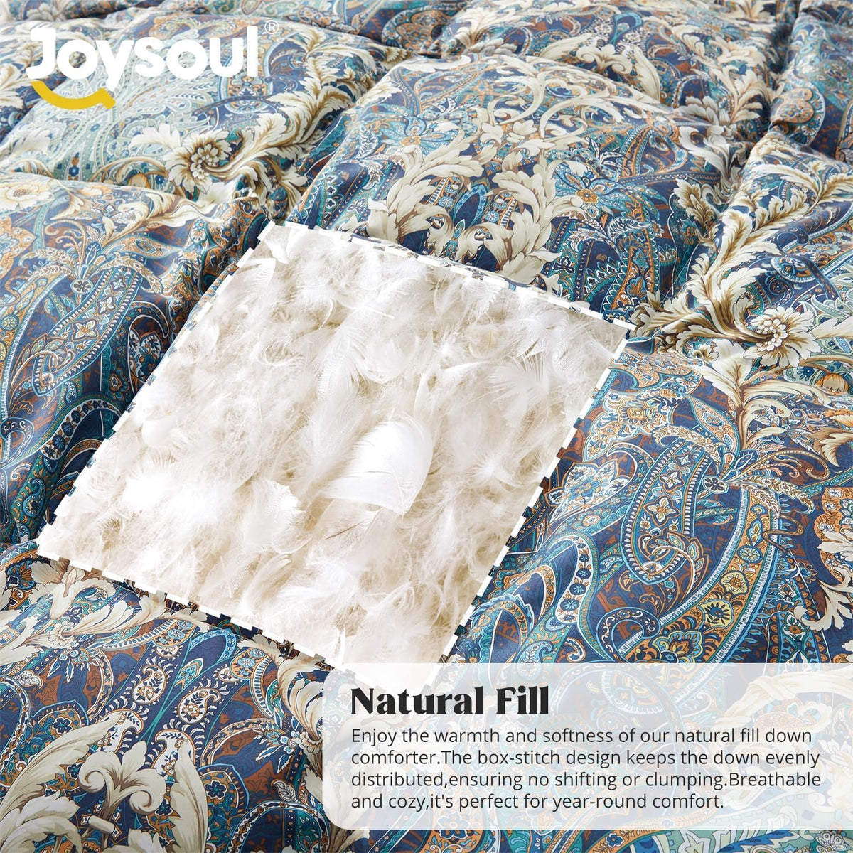 Down Comforter with Paisley Floral - All Season Ultra Soft Goose Feather Fiber