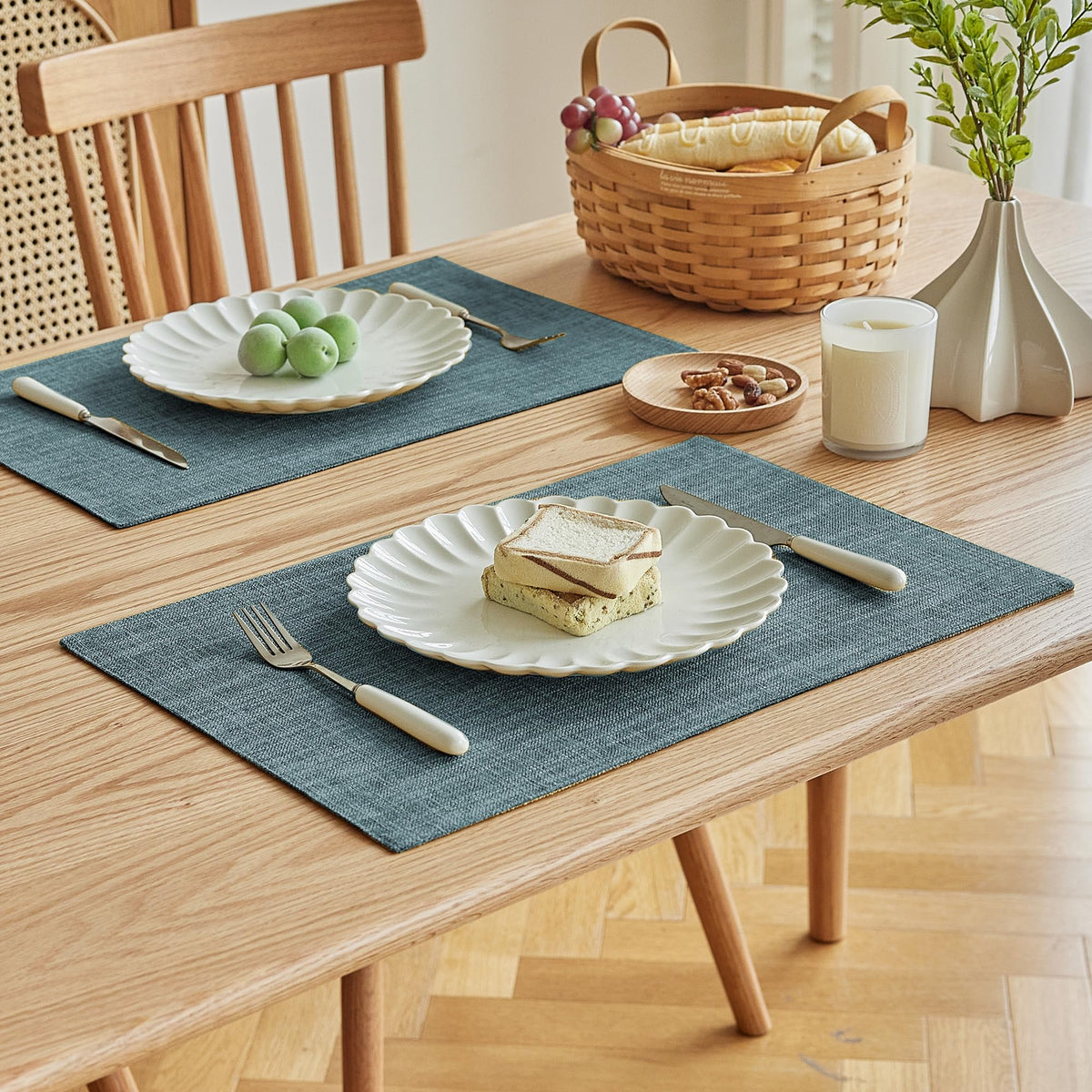 Faux Linen Cloth Placemats Set of 6-12 x 18 Inch, Light Blue