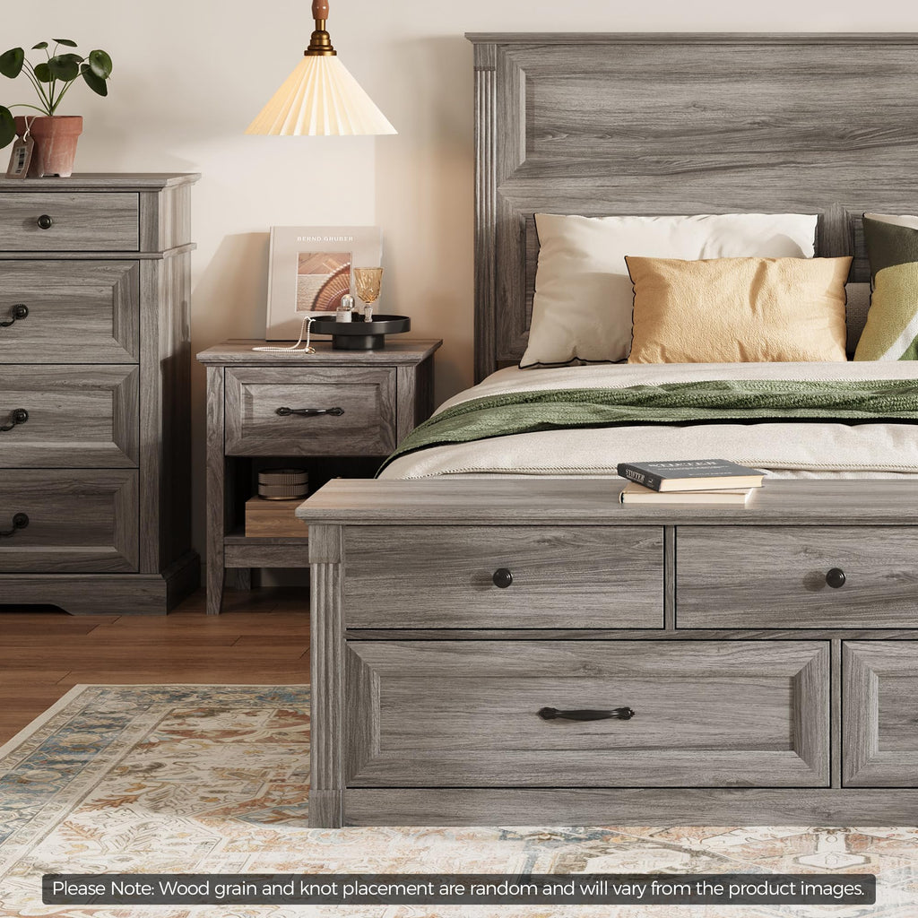 Storage Bed Frame Bedframe with Drawers, Rustic Grey