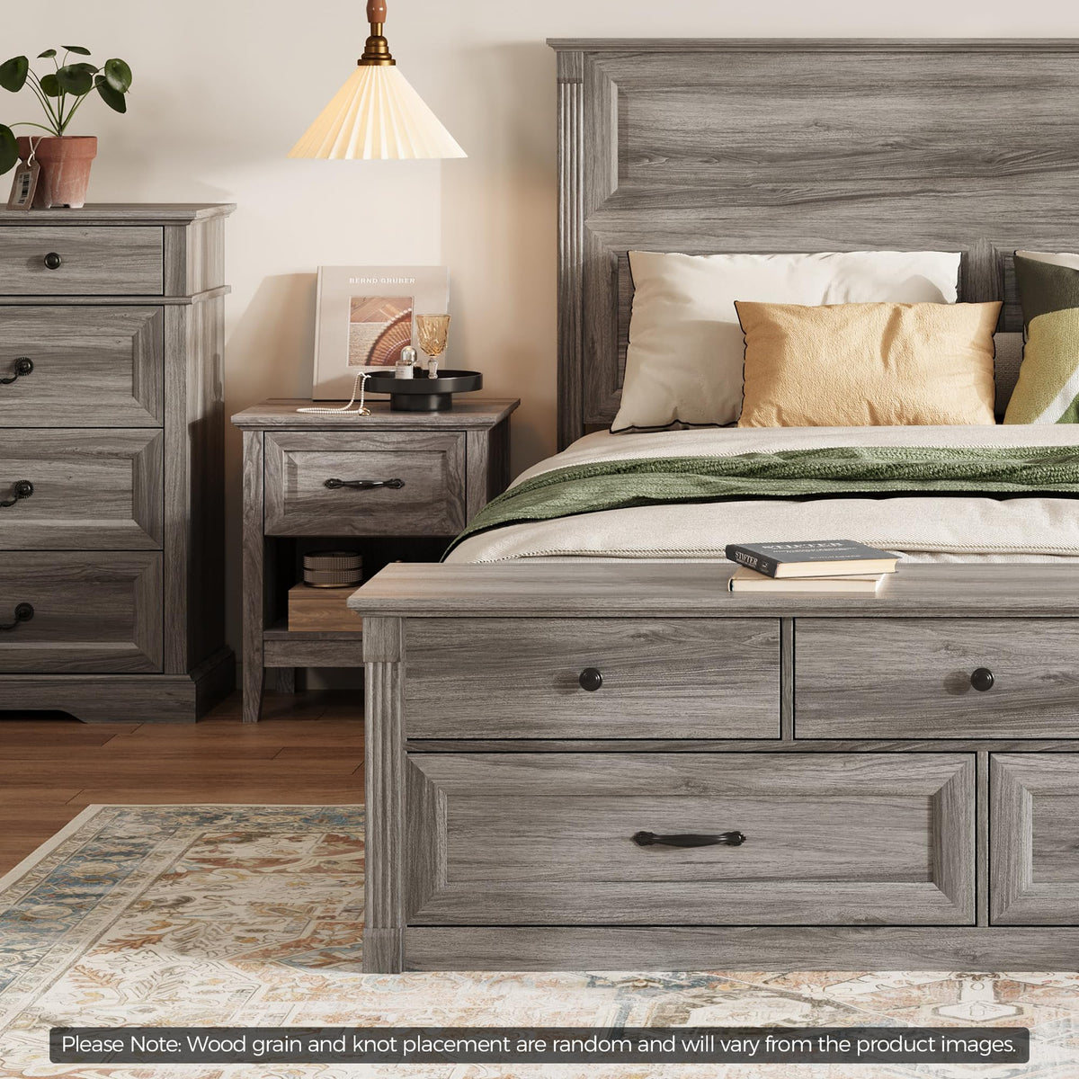 Storage Bed Frame Bedframe with Drawers, Rustic Grey