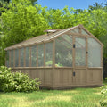 8 x 16 FT Wooden Greenhouse for Outdoor, Heavy Duty Greenhouse Kit with Window Vent and Lockable Door, Walk-in Green