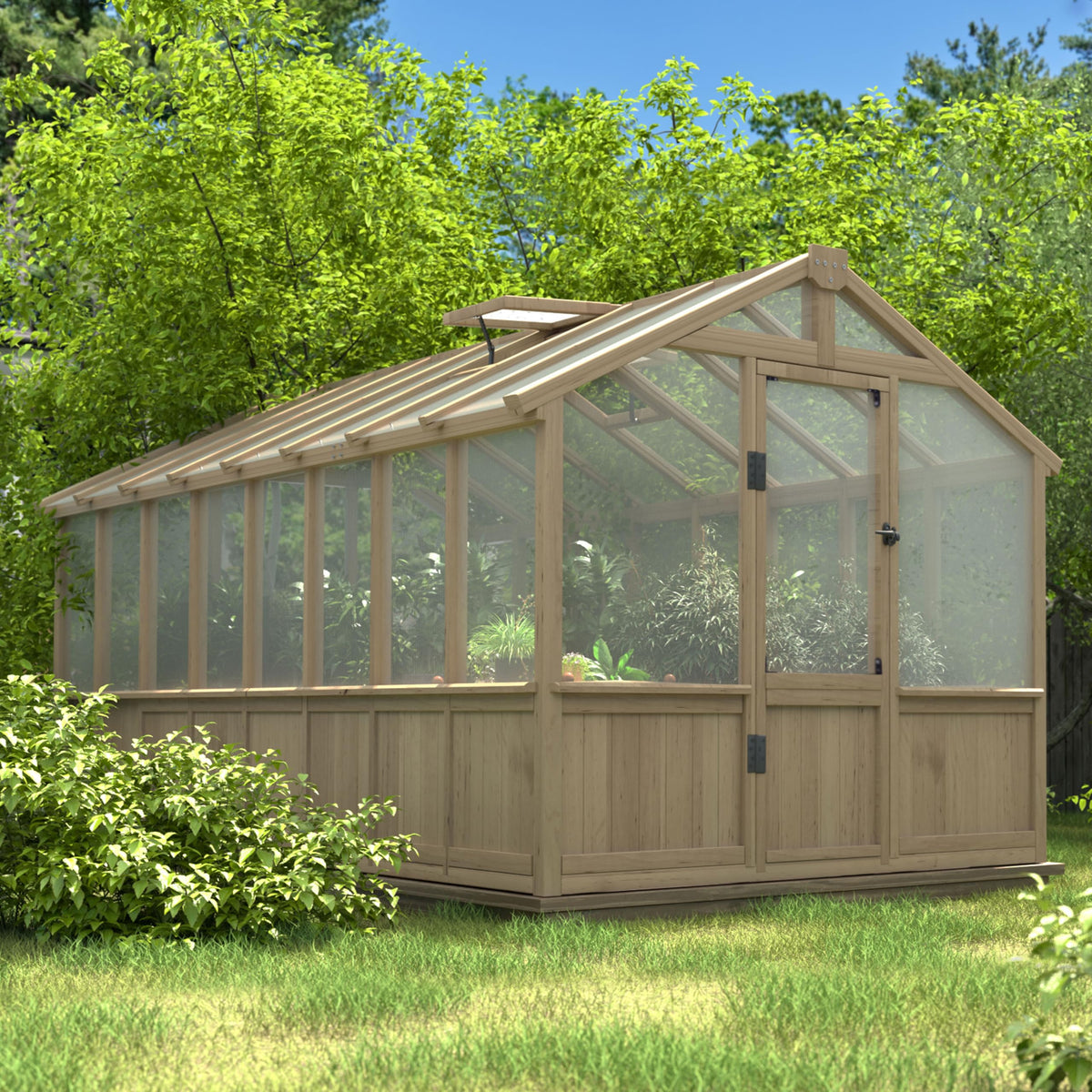 8 x 16 FT Wooden Greenhouse for Outdoor, Heavy Duty Greenhouse Kit with Vent Window and Lockable Door, Walk-in Green