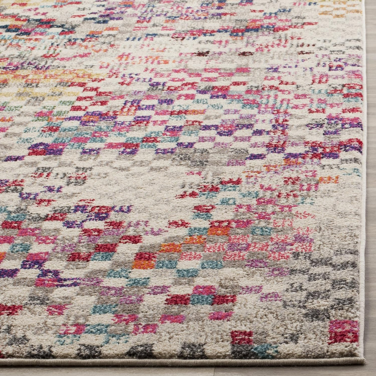 Monaco Collection Area Rug, Grey & Multi, Boho Pixel Abstract Design, Non-Shedding & Easy Care, Ideal for