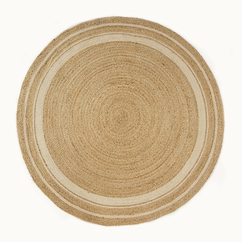 6' ft Round Jute Cotton Area Rug - Natural Fiber Handmade Boho Charm Farmhouse Jute Area Rug Soft Braided Rustic