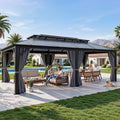 12x20FT Gazebo Polycarbonate Hardtop Double Roof Canopy Outdoor with Netting and Shaded Curtains