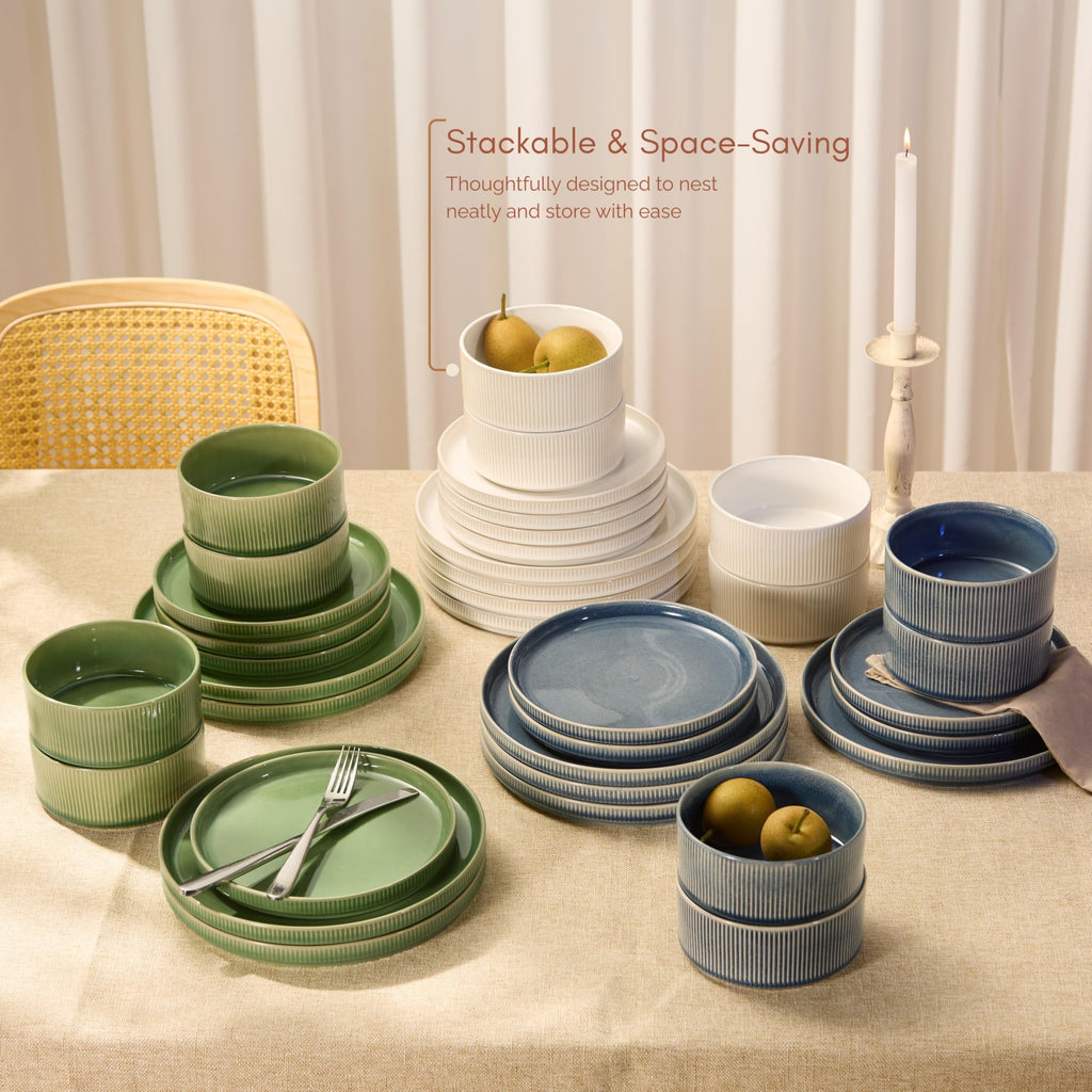 Ceramic Dinnerware Set, by , 12-Piece Service for 4, 9.8" Dinner Plates, 8" Salad Plates, 20 oz Bowls, Ombre Reactive