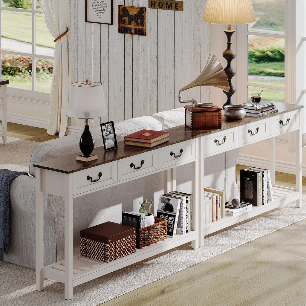 53" Farmhouse Entryway Table with 3 Drawers and Storage Shelf