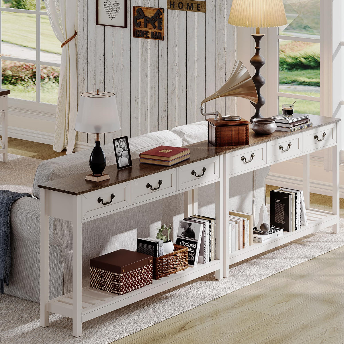 53" Farmhouse Entryway Table with 3 Drawers and Storage Shelf