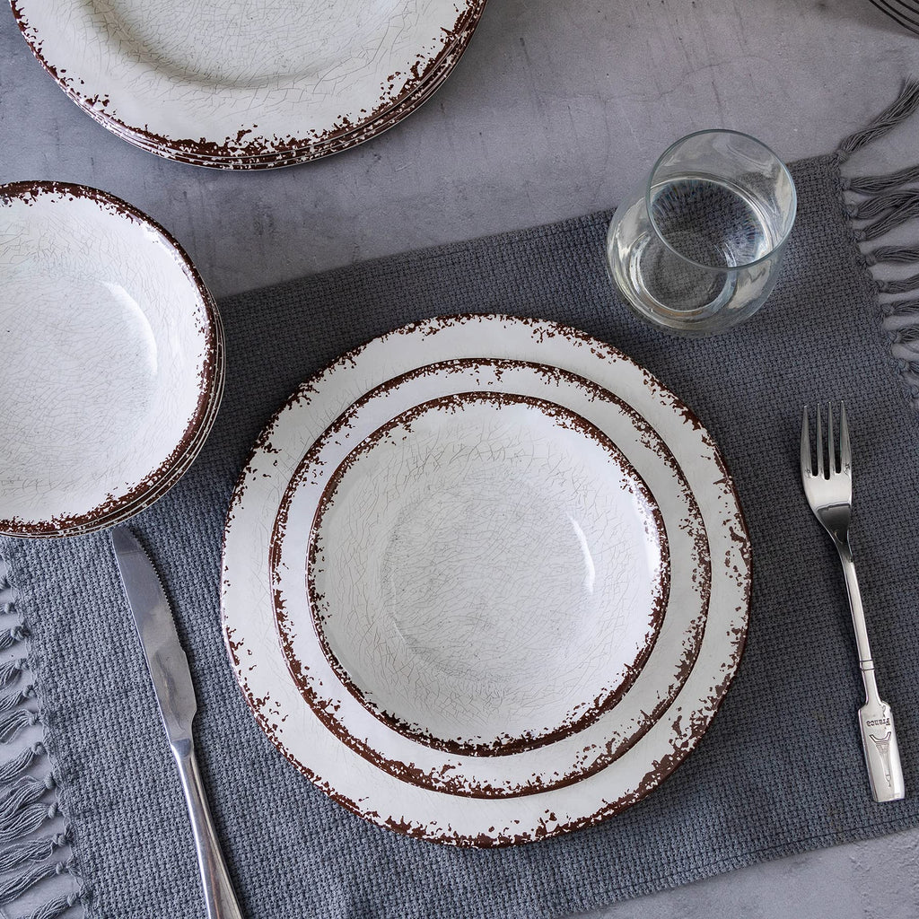 Vintage White Melamine Dinnerware set, 12 Piece Lightweight Dish Set