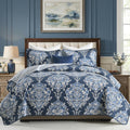 Quilts, Vintage Damask Floral Quilt Set, Navy/Beige