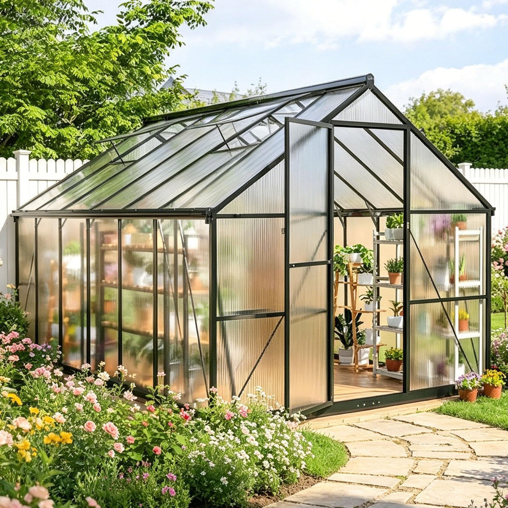 8x12 FT Outdoor Walk-in Polycarbonate Greenhouse