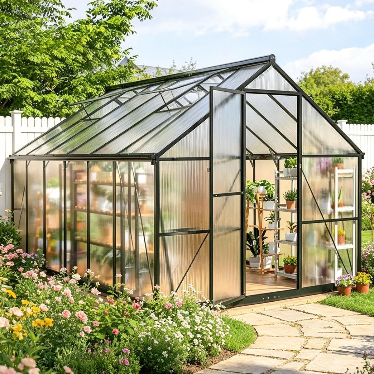 8x12 FT Outdoor Walk-in Polycarbonate Greenhouse