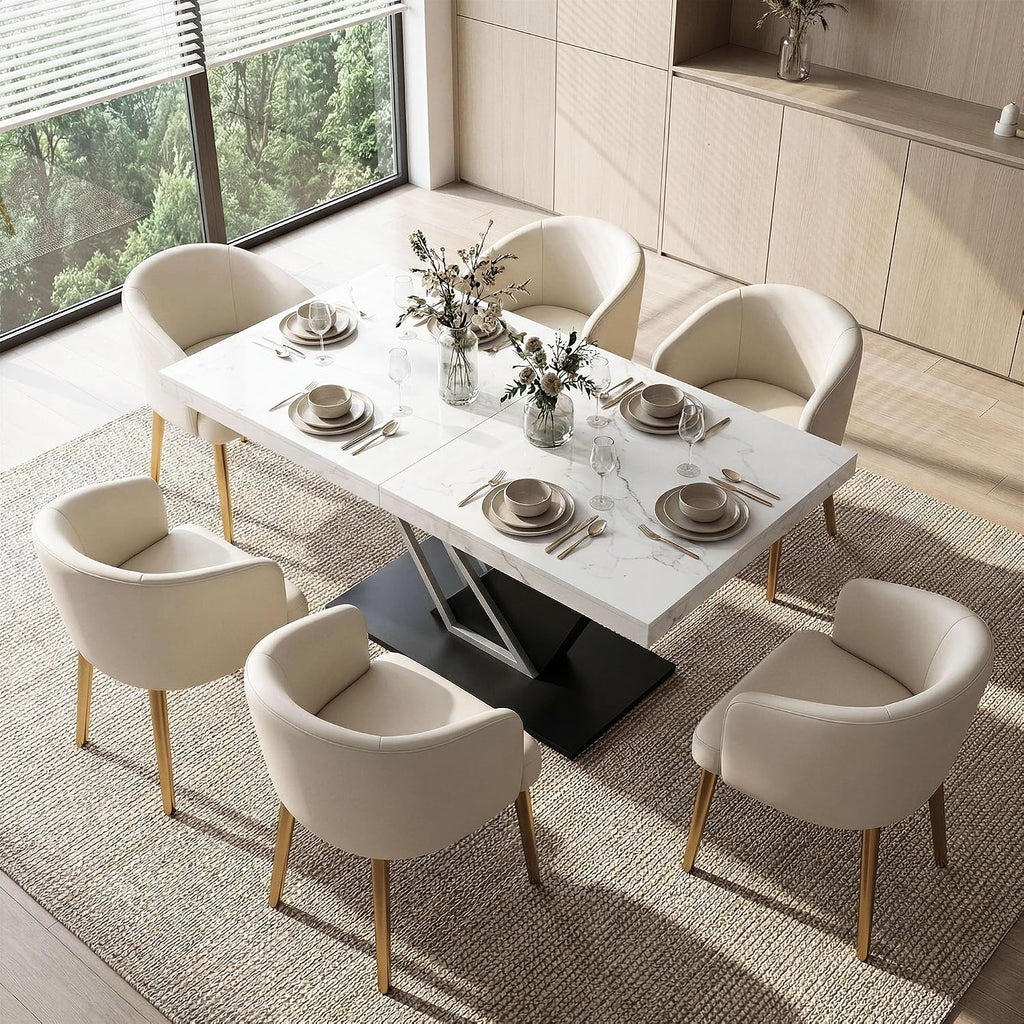 59'' to 78.7'' Extendable Dining Table for 4-8, Faux Marble Expandable Kitchen Table with Sturdy Metal Base