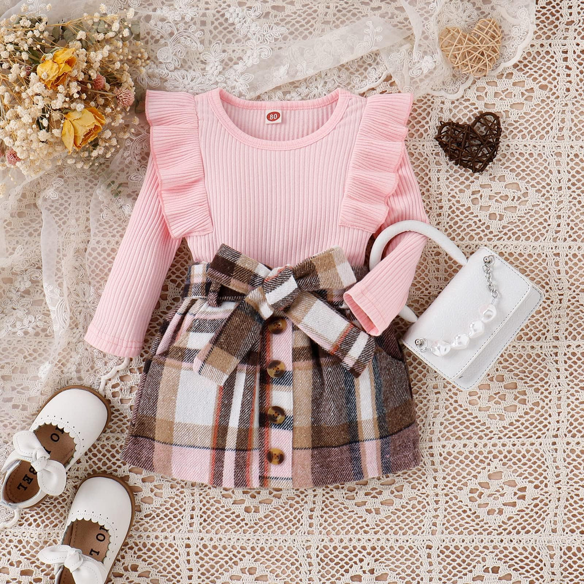 Baby Toddler Girl Outfits Fall Winter Clothes Turtleneck Knitted Cotton Long Sleeves Tops & Button Mini Skirts Set