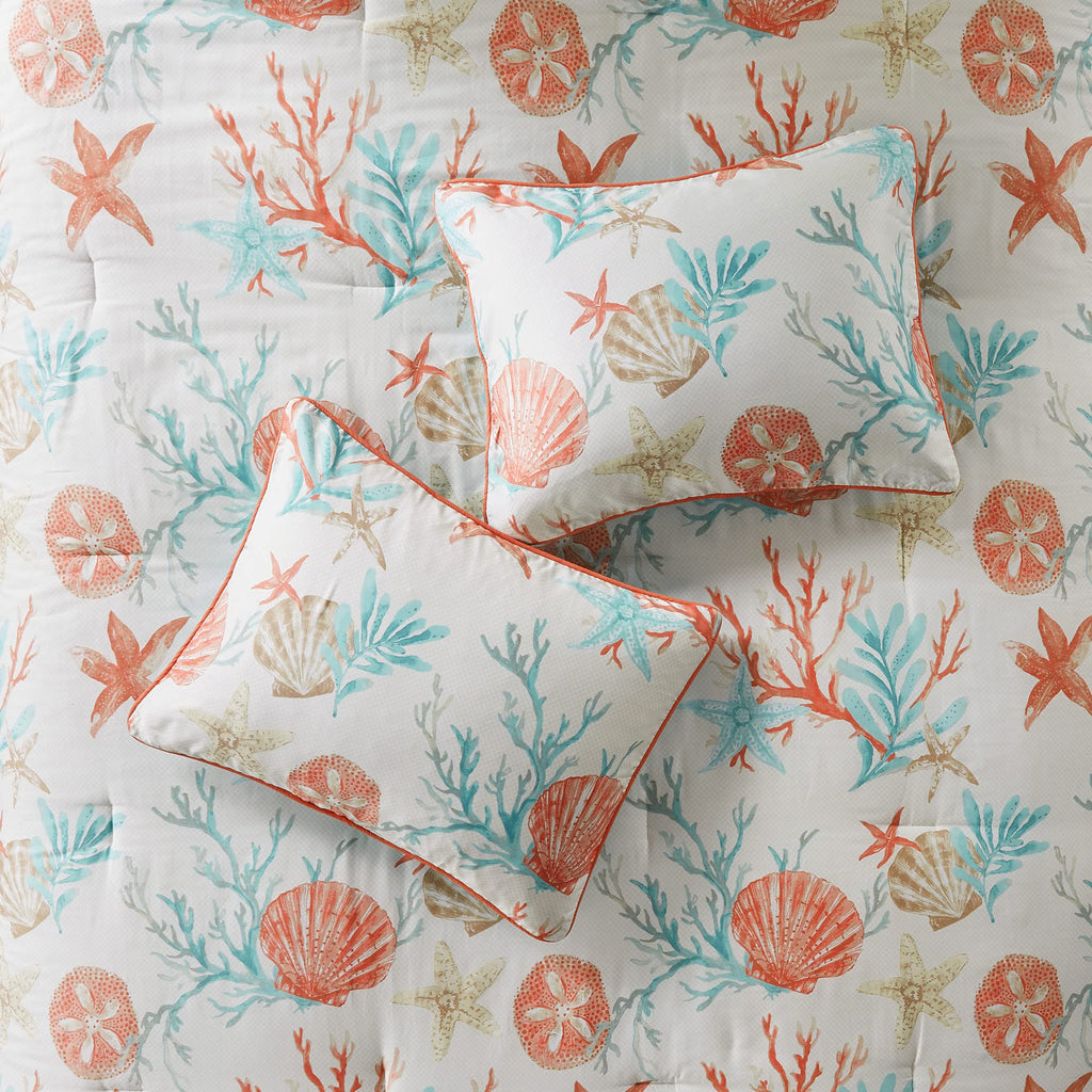 Cotton Coastal Starfish Coral Queen Comforter Set, 7pc