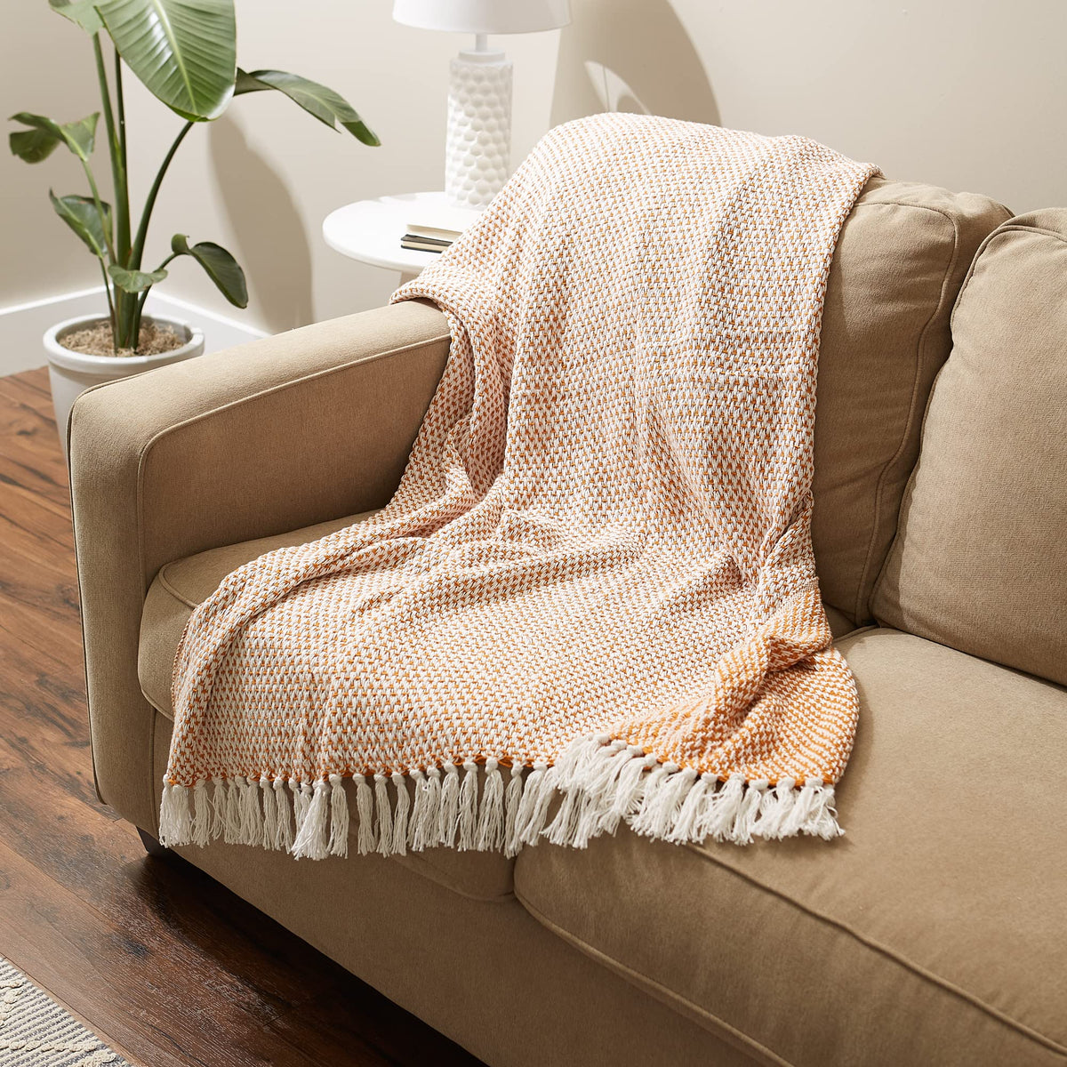 Woven Throw Collection 100% Cotton, Basketweave, 50x60, Pumpkin Spice