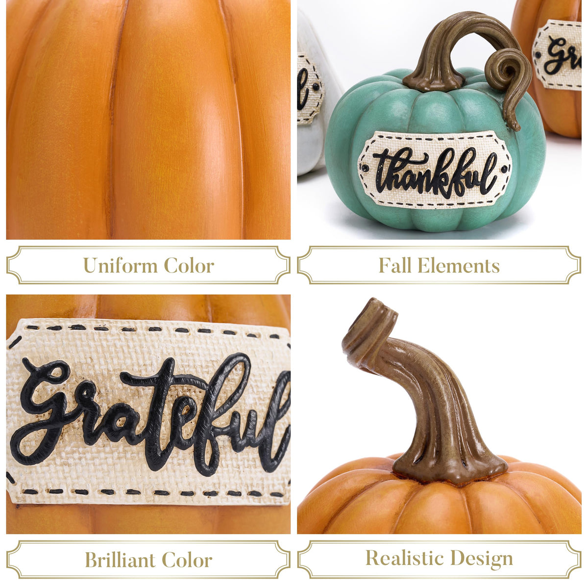 Pumpkins Fall Table Decor, Set of 3 Resin Decorative Pumpkins Figurines Decor Indoor Tabletop Centerpieces Harvest