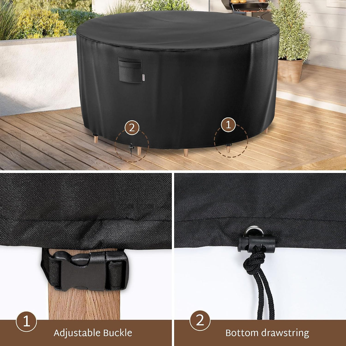 Outdoor Round Table Cover 70 x 34 inch, 6 ft, Waterproof, 600D