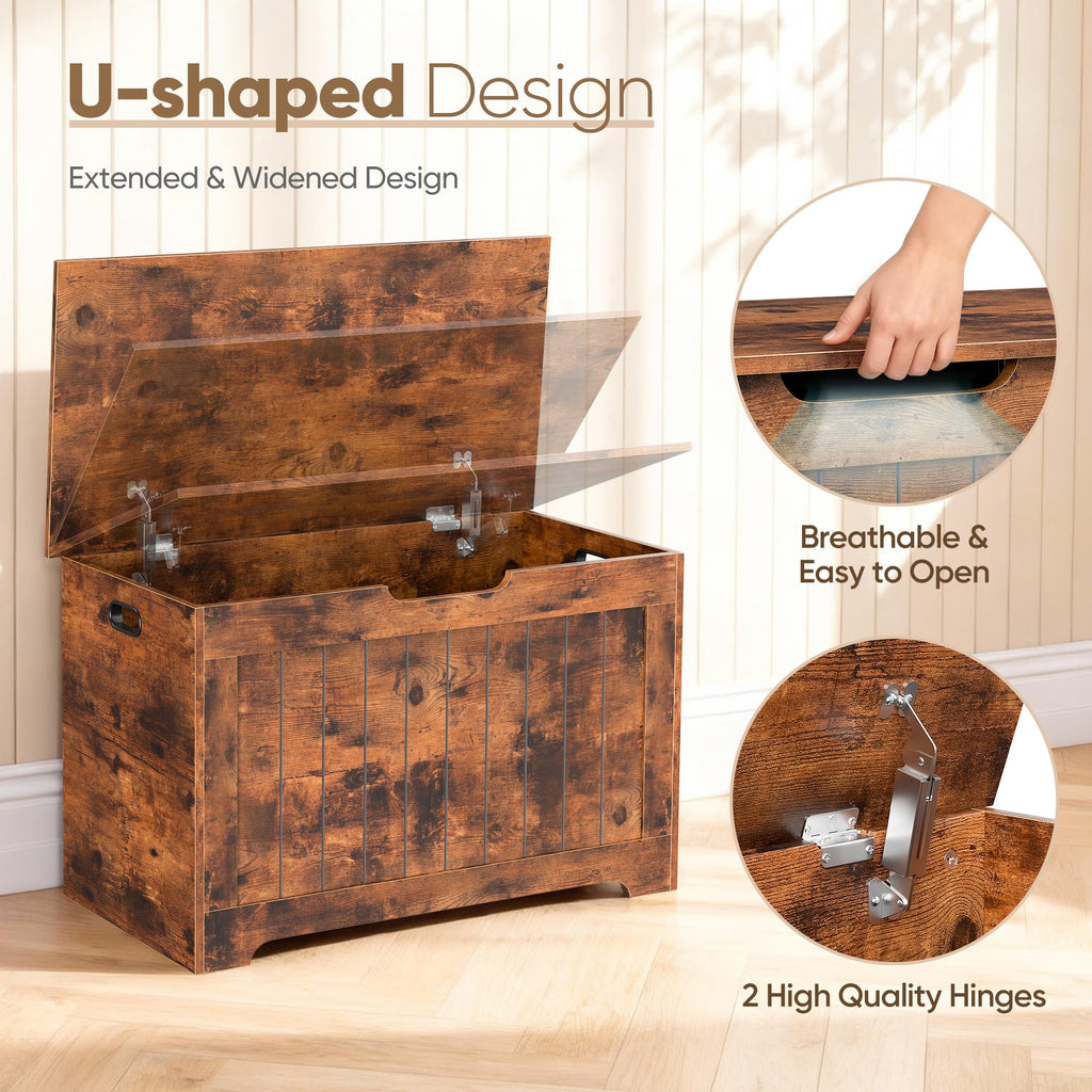 Storage Chest, Wooden Storage Bench with Flip-top Lid & Safety Hinge, Storing Trunk, Rustic Brown