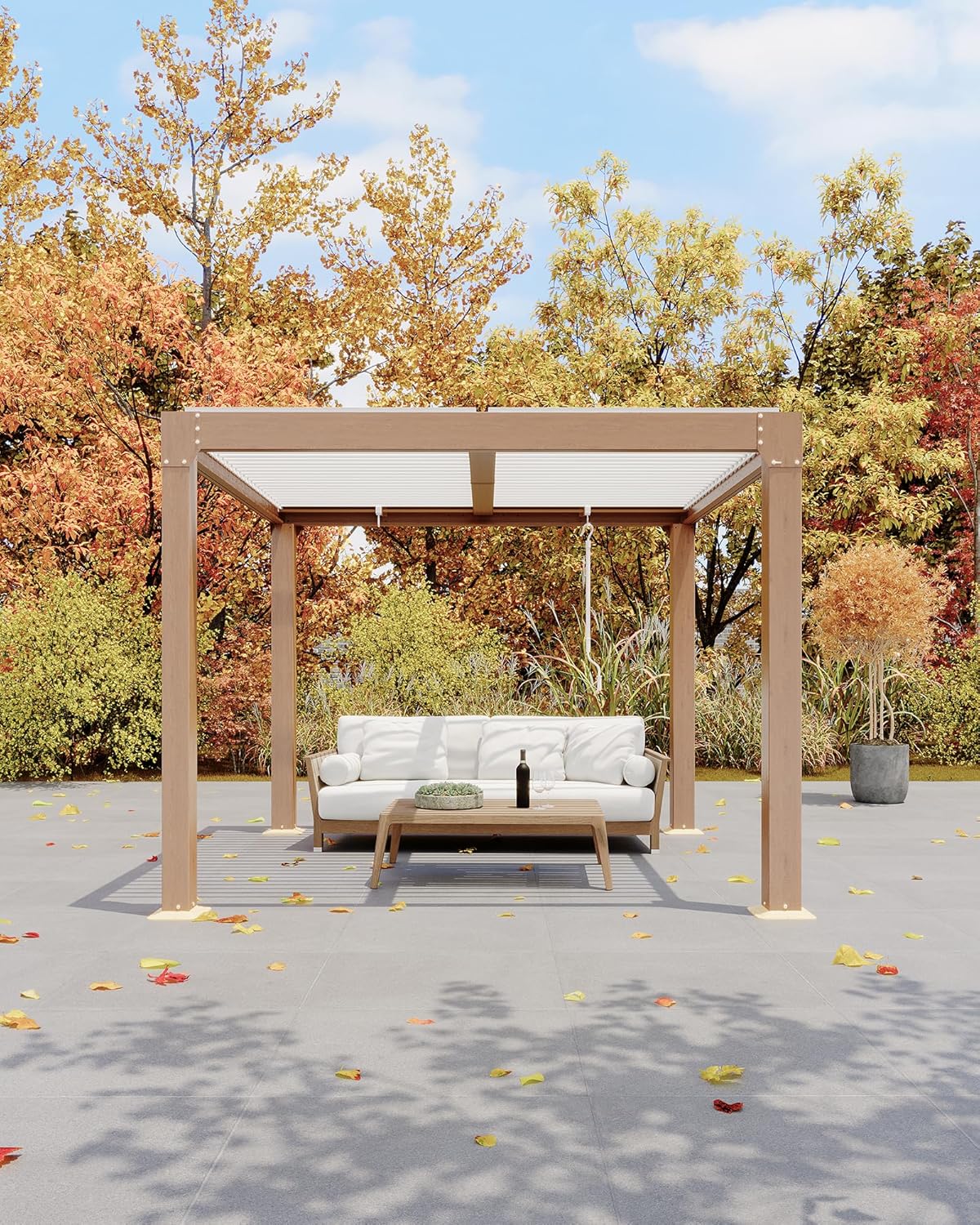 Louvered Pergola 10 ft x10', Outdoor Pergola with Adjustable Louvered Roof, Reinforced Aluminum Frame