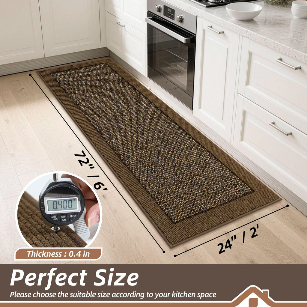 Kitchen Runner Rug 24"x72", Non Slip Kitchen Mat Washable, Brown