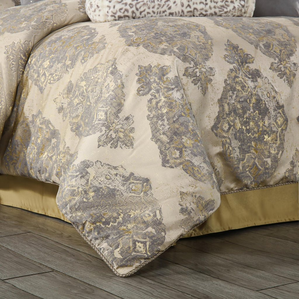 9-Piece Elegant Jacquard Comforter Set, Beige