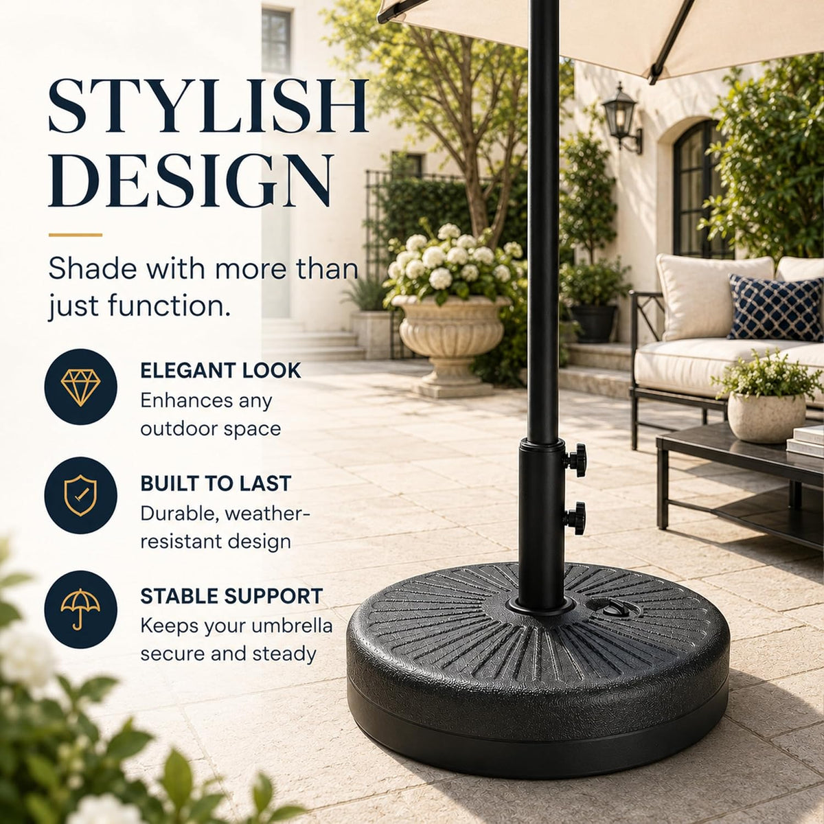 20" 50 lbs Fillable Heavy Duty Umbrella Base, Stable Outdoor Stand, Durable Holder and Poolside Parasols, Black