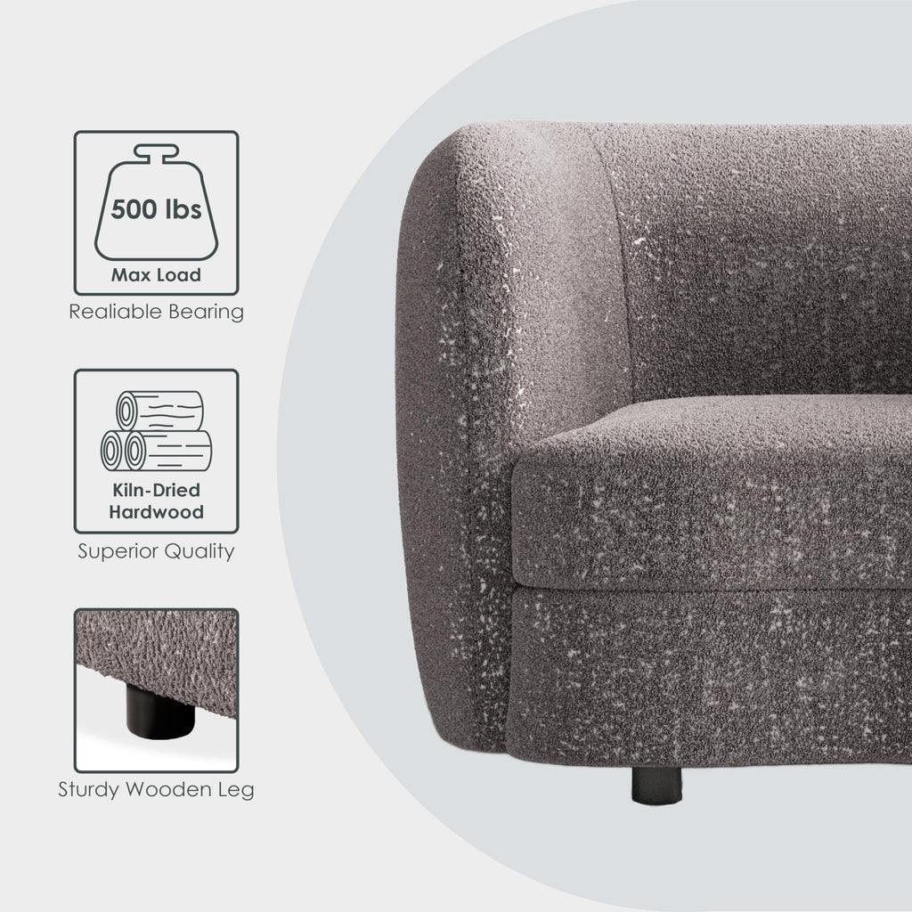 Nimiane Modern Boucle Sofa Couch with Curved Arms and Wooden Legs, Comfy Fabric Upholstered 3 Seater Couch, Charcoal