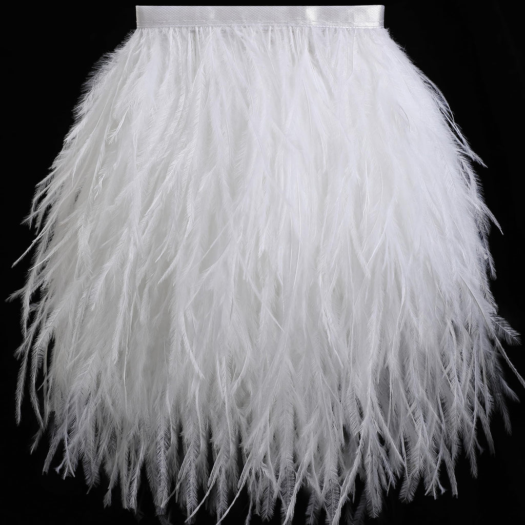 5-7inch White Ostrich Feather Trim for DIY Sewing Clothing,2Yards