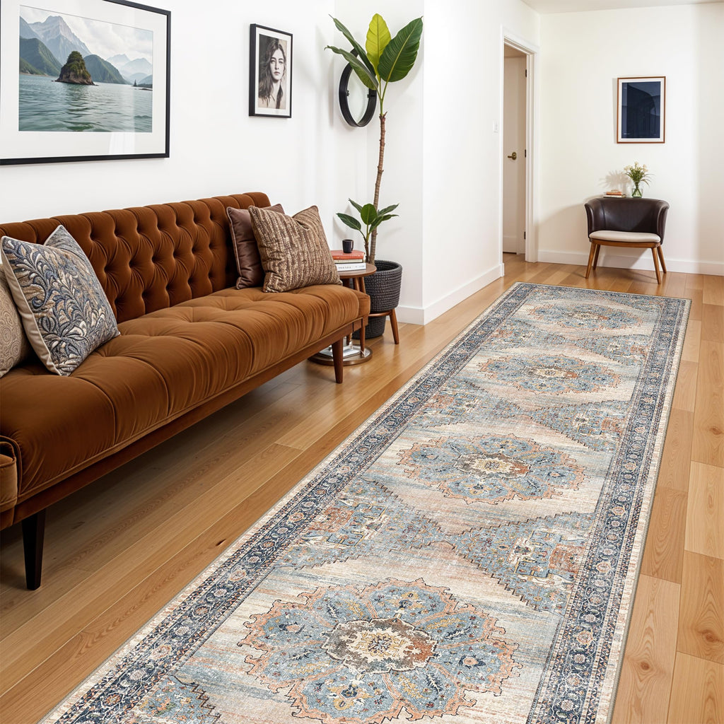 3x12 ft Non Slip Hallway Runner Rug - Long Washable Stain Resistant Low Pile Thin Carpet Runners Entryway Bathroom