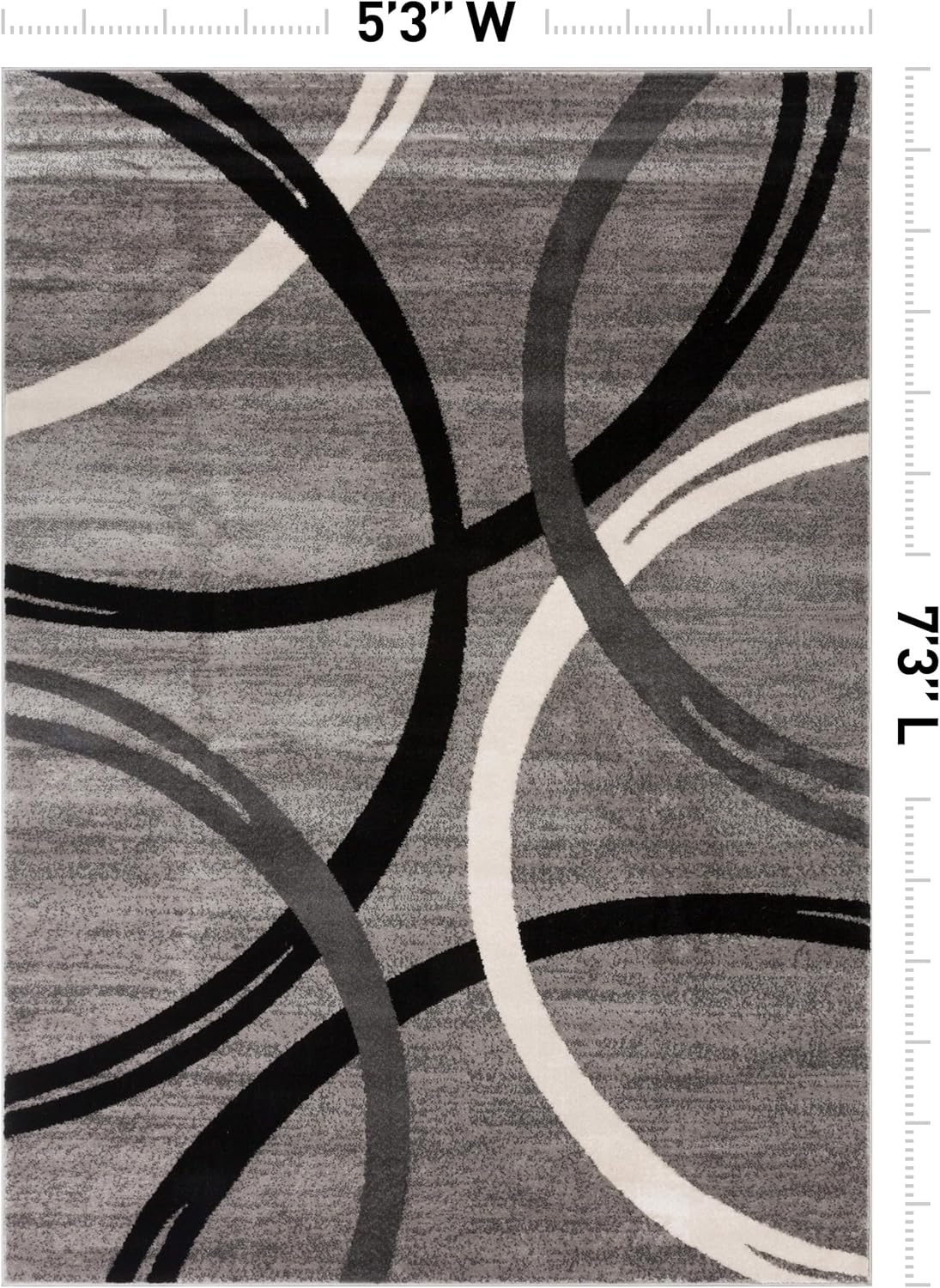 Wavy Circles Fade-Resistant Living Room Area Rug Gray