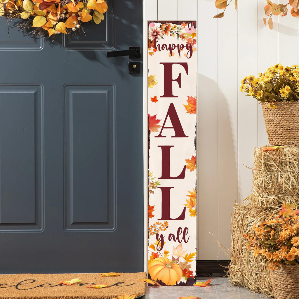 Happy Fall Y'all Porch Sign Retro Maple Leaf Pumpkin Design Front Door Hanging Decorations Indoor Outdoor Large