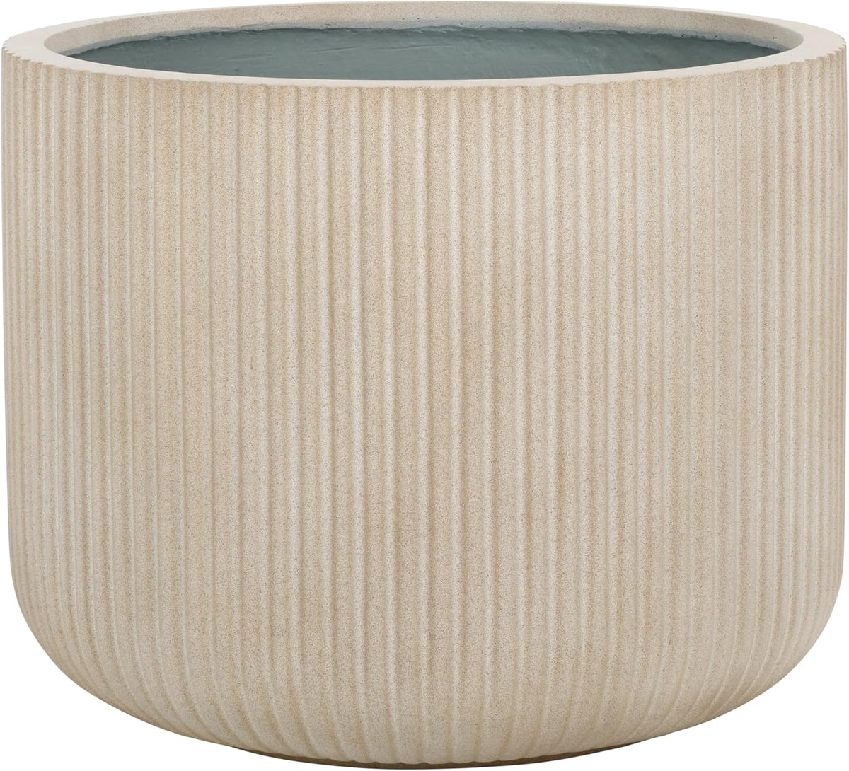 Outdoor - Lucca Large Planter Pot - Beige Cement Ficonstone with Drainage Hole - Frost Resistant Garden Planter