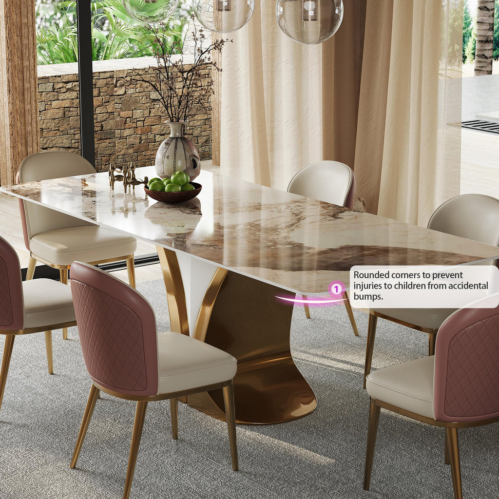 79'' Rectangular Dining Table for 8-10 People, Modern Sintered Stone Kitchen Table Top with Gold Metal Legs, Luxury