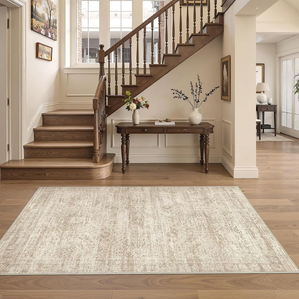 Rug, Washable Area Rug, Beige