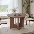 Inspired Saarinen Style Round Dining Table for 4, 43" Mid Century Kitchen Table with Sculptural U-Shaped Pedestal Base, Walnut Dinner Table