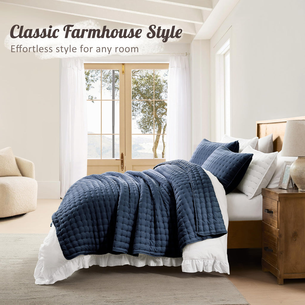 Cloud Soft Quilt Set, Navy Blue, 3 Pieces 90x90 inches